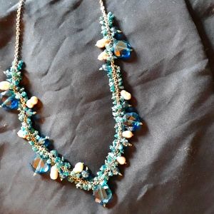 Apetite and glass bead w/pearls silver necklace